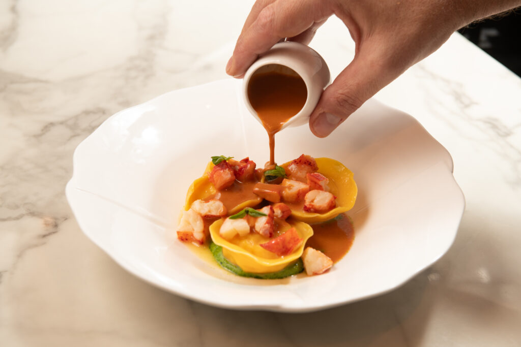 LucAle big raviolo filled with prawn mousse