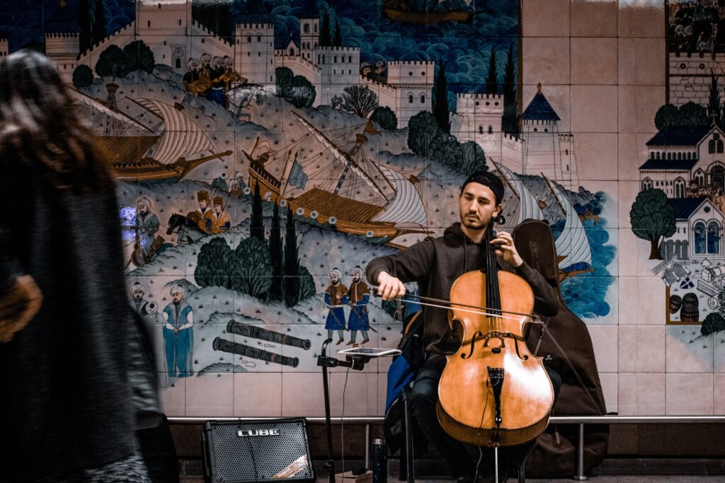 man playing cello in Istanbul