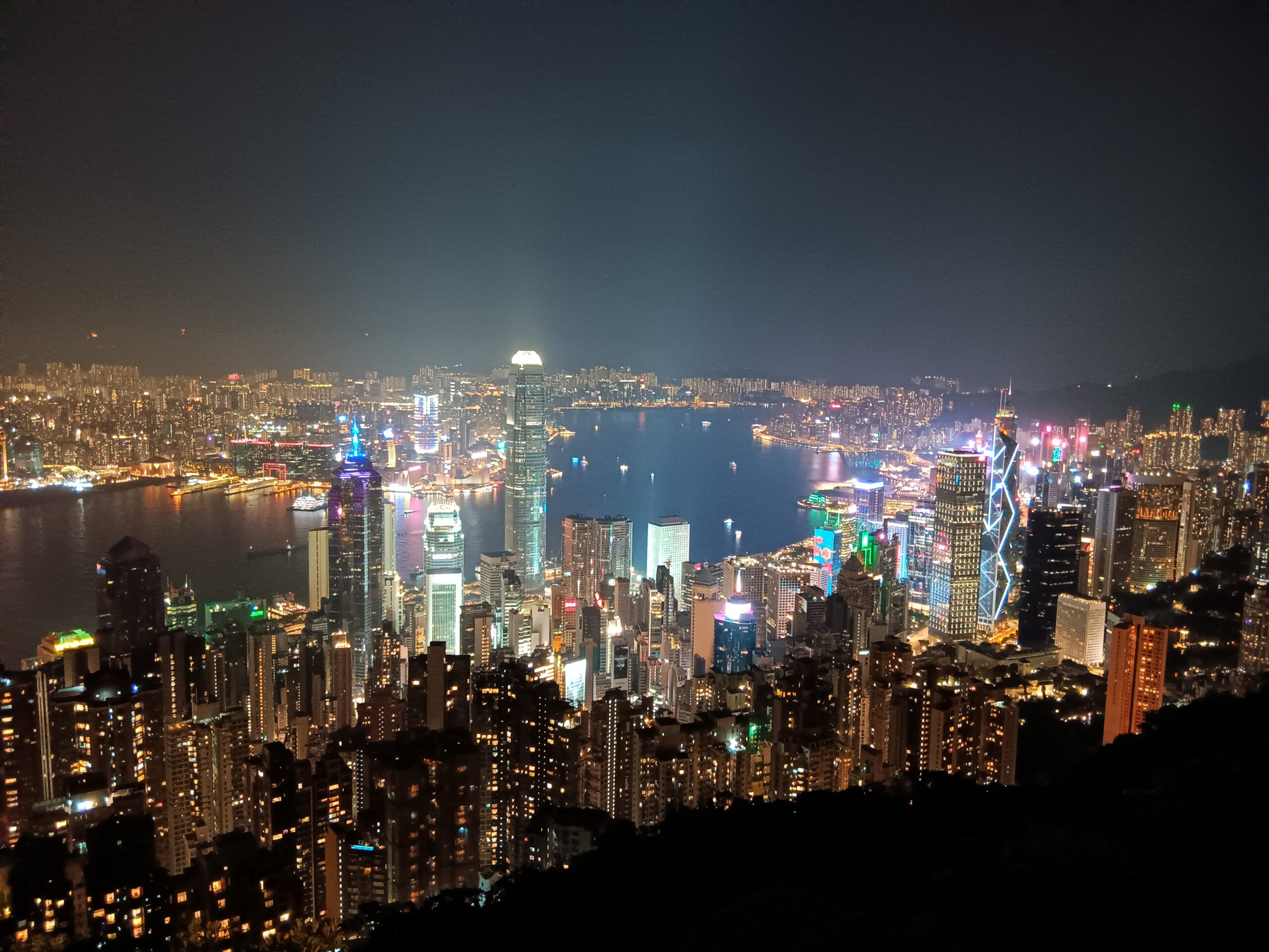 Victoria Peak view of Hong Kong Island and Kowloon at night