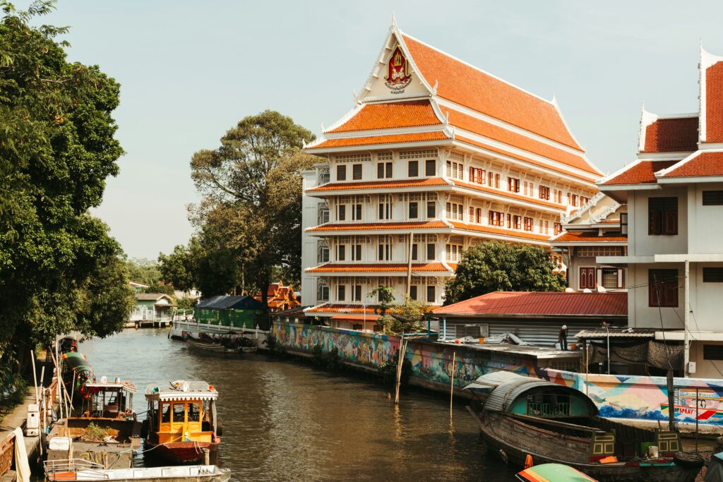 temple overlooking Bangkok canal
