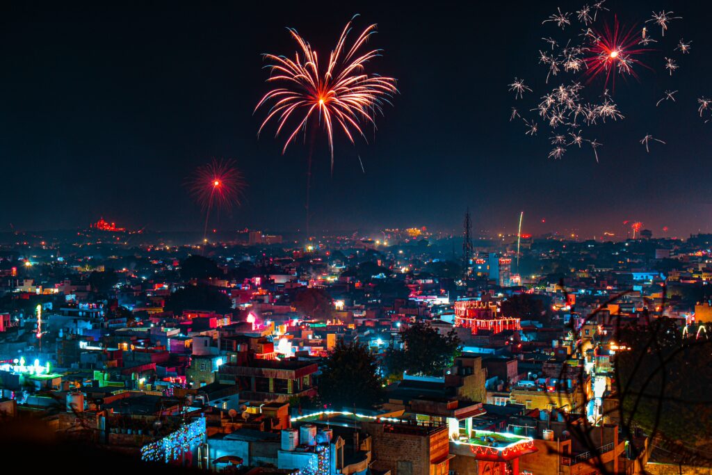 Diwali fireworks at night in Jodhpur
