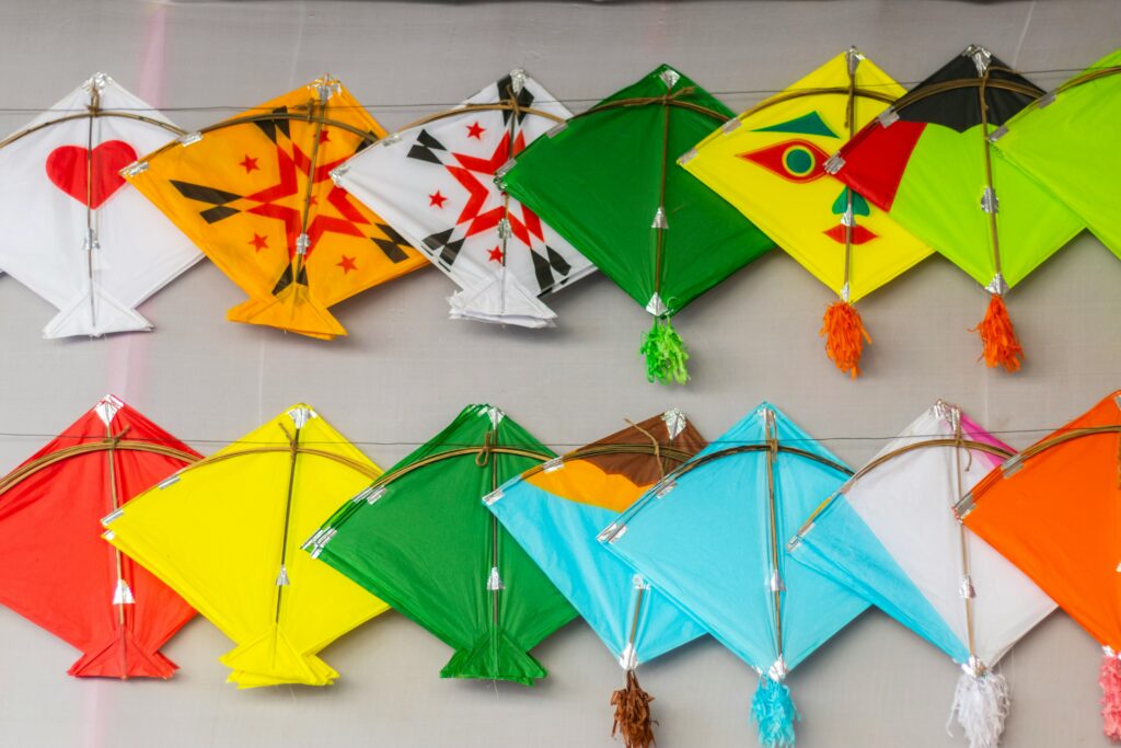 Makar Sankranti kites on wall